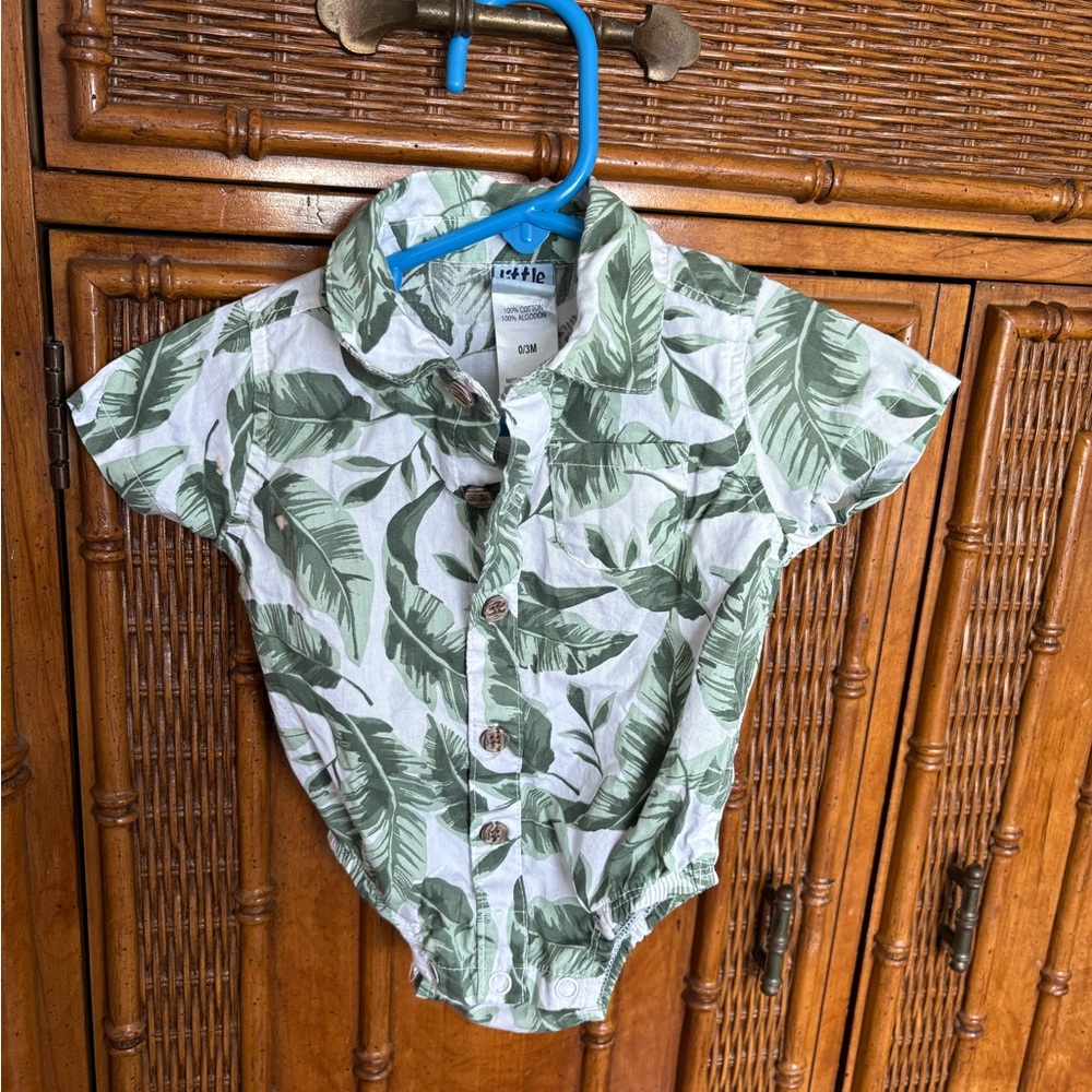 Tropical Leaf Print Kids Button Down Shirt